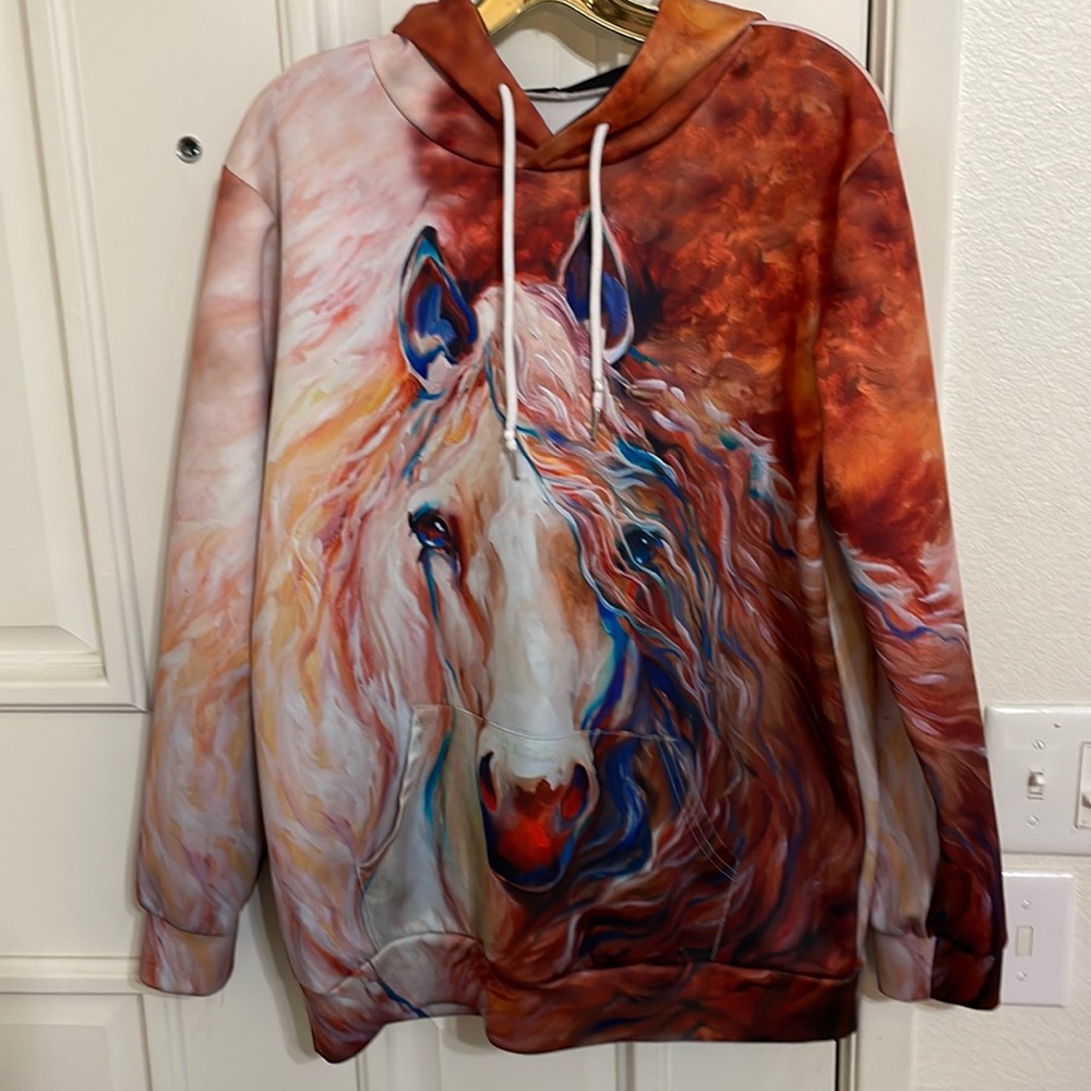 Art Impressionist Painting Horse Hoodie Sz M